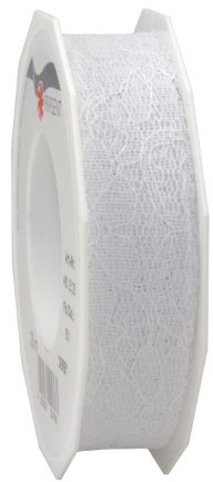 PRÄSENT C.E. Pattberg Derby Dekorationsband Weiss, 25 m Geschenkband aus Spitze, 25 mm Breite, Schleifenband zum Dekorieren & Basteln, zum Einpacken für Geschenke