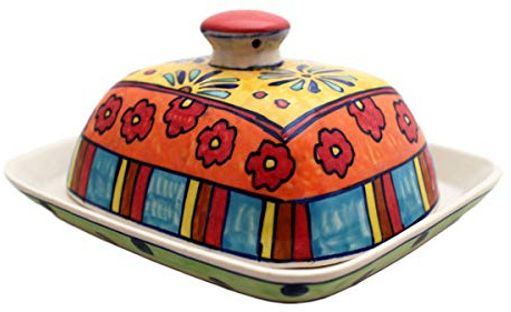 Butterdose mit Deckel Keramik Bunt Handbemalt (Blumig)