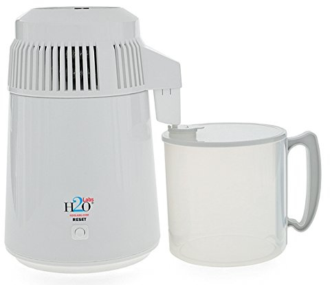 H2o Labs Home Countertop Water Distiller - White Baked Enamel Distilled Water Maker With 1 Gallon BPA-Free, Break-Resistant Polypropylene Carafe - Optimal Heating Element For The Purest Water - 100E