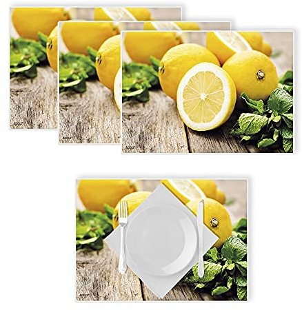 Artipics Platzsets Tischsets Abwaschbar Zitronen und Minze 4 Stück