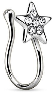 Tapsi´s Coolbodyart® Nasen Piercing Clip Fake Messing Kristall Stern Silber