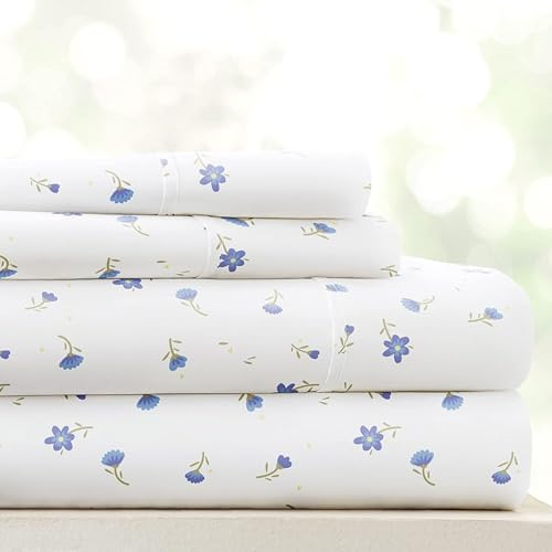 Linen Market 4 Piece Sheet Set Patterned, Queen, Soft Floral Light Blue