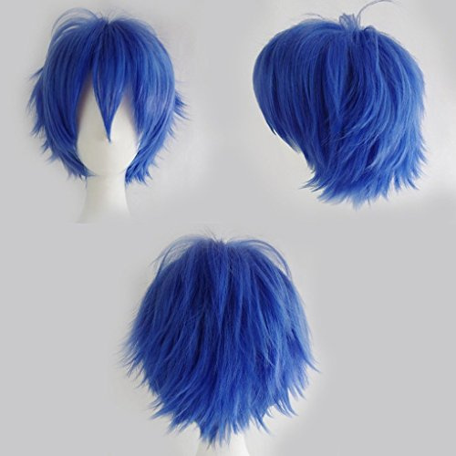 Unisex Short Cosplay Full Wigs Natural Layer Straight Hair Anime Costume Party Wig Fancy Dress for Women Men (Dark Blue)