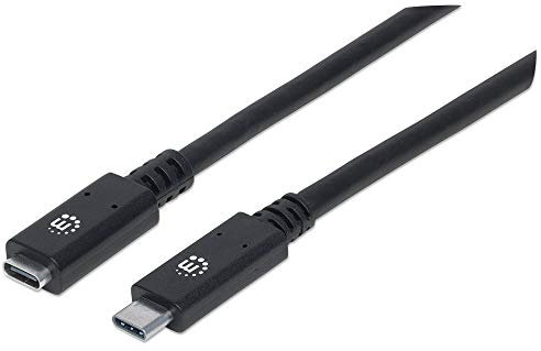 Manhattan SuperSpeed 355230 - Cable alargador USB-C (USB 3.1 Gen2 tipo C macho a tipo C hembra, 10 Gbit/s, 5 A, 0,5 m), color negro