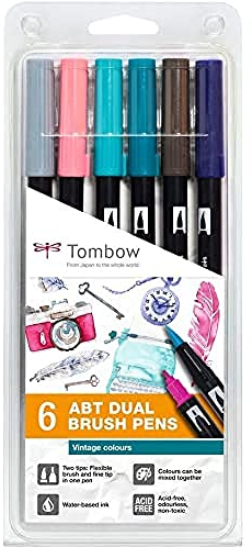 Tombow Tombow ABT Dual Brush Pen zwei Spitzen Vintage Colours 6St, Bunt