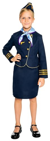 Maskworld Hochwertiges Stewardess Kinder-Kostüm perfekt für Karneval Fasching & Mottoparty - Flugbegleiterin Uniform Verkleidung Anzug - Größe 140