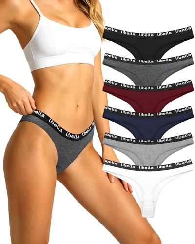 Libella Tangas Mujer Algodón para Mujer Thong Tanga Simple y Confortable Color sólido G-String Paquete de 6,3207