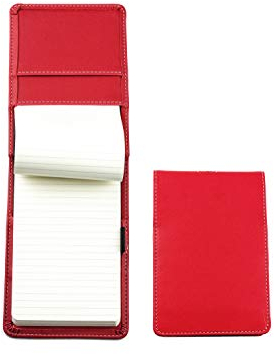 DELMON VARONE - Personalisierbares Notizblock Etui DIN A6 aus „EcoAppleLeather“ Rot, Recycled Öko Apfelleder Reporterblock im Ledereinband mit Stiftschlaufe, Einschubfach und blanko Block liniert
