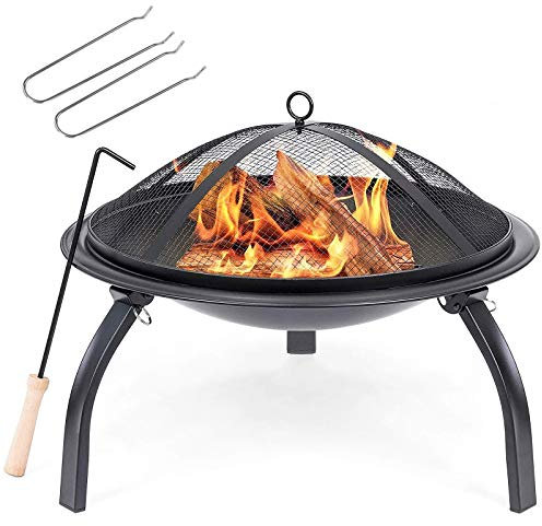 Braciere Da Giardino, Ø 55Cm Braciere Da Esterno in Acciaio Pieghevole Braciere Portatile Con Griglia, Manici, Attizzatoio, Copertura in Rete Braciere Barbecue Per BBQ Campeggio Riscaldamento(Nero)