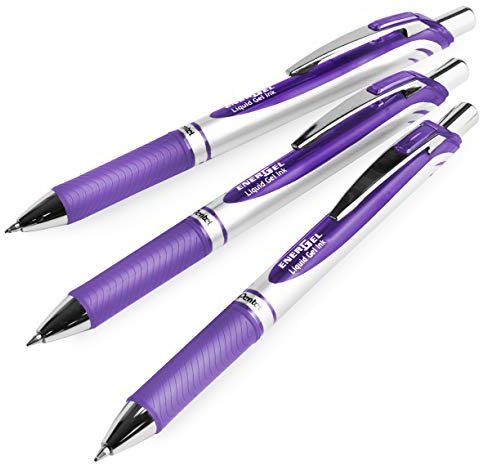 Pentel EnerGel XM BL77 Tintenschreiber für Flüssiggel, einziehbar, 0,7 mm, zu 54% recycelt, in Kissenverpackung, 3er-Pack, lila