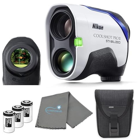 Nikon COOLSHOT ProII Golf Rangefinder Stabilized View Bundle with 3 CR2 Batteries and a Lens Cloth, White