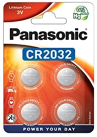 Panasonic CR2032 Batteria a bottone al litio 3 V, 225 mAh, blister da 4