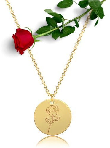 HALUKAKAH Collana Fiore di Nascita: Pendente Floreale Placcato in Oro 18k con Disco di Giugno Rosé - Collana Graziosa Fatta a Mano, Regalo di Gioielli Personalizzato per Compleanni