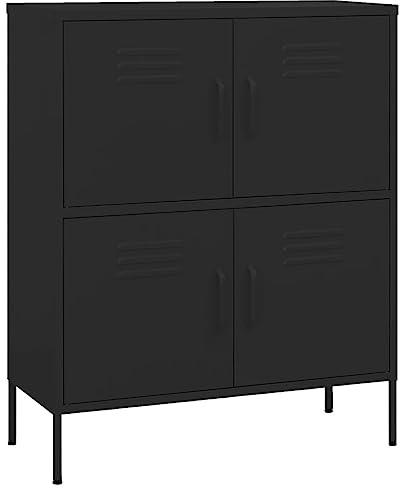 vidaXL Steel Storage Cabinet - Durable Organiser with Adjustable Shelves - Black 80x35x101.5 cm - Ideal for Living Room and Office