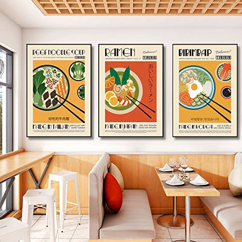 TANYANG Vintage Japanese Korean Food Poster Gyoza Katsu Kimchi Bibimbap Leinwand Gemälde 3 Stück Wandkunst Bild Küche Restaurant Wohnkultur 24X32 Kein Rahmen
