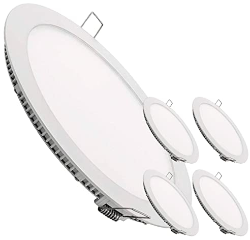 LED ATOMANT Packung mit 5 LED Einbaustrahler Downlight Rund Flach 300mm 24W, Neutralweiß Farbe (4500K), Durchmesser 280mm, 2200 Lumen, Inklusive Treiber
