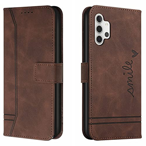 Lihondar Funda para Samsung Galaxy A32 5G, Carcasa Samsung A32 5G con Tapa y Tarjetero Billetera, Capa Samsung A32 5G, Tipo Libro Flip Case Wallet, Telefono Cubrir Móvil Cover Piel Protector (Braun)