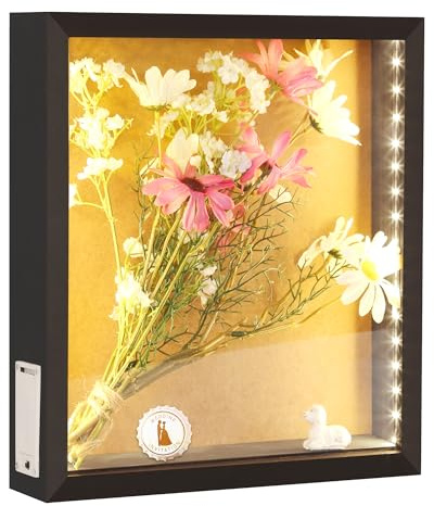 LED Schatten Box Rahmen 28cm x 30cm Wein Korken Halter Vitrine Wand montiert und Tischplatte Holz Memory Box Bilderrahmen Display Andenken Box für Memorabilia Awards Bouquet Fotos Handwerk Ticket