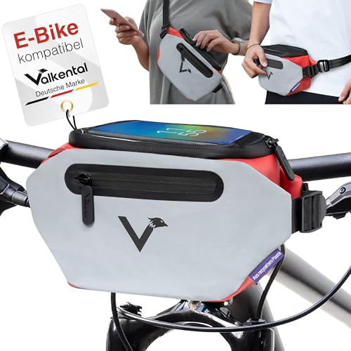 Valkental® x KLICKfix® - 3in1 Fahrradtasche Lenker | Vollreflektierend & Wasserfest - Geeignet als Lenkertasche & Bauchtasche | 4L Volumen | Lenkertasche Fahrrad KLICKfix | Lenkertasche Ebike