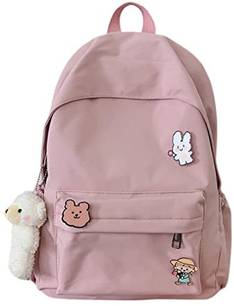 BILIPOPX Kawaii Cute Aesthetic School Laptop Backpack with Accessories Pin Plush Pendant for Teen Girls, Students, Pink, L, Kawaii