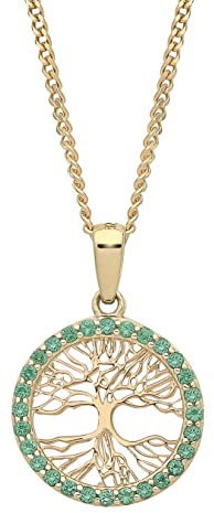 Old English Jewellers 9ct Gold Emerald Tree of Life REVERSIBLE Pendant Necklace + 18 Chain