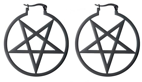Satanischer Ziegenkopf, umgekehrtes Pentagramm, runde, hohle Ohrringe, Dämonensymbol, Edelstahl, Charm, baumelnder Ohrring für Frauen und Mädchen, Schmuckgeschenke, Edelstahl, Kein Edelstein