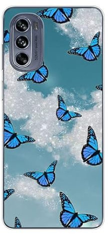 KARTXITAI Cover Compatibile con Motorola Moto g62 5G Custodia Trasparente Slim in Silicone TPU con Assorbimento degli Urti e Anti-Graffio-Farfalla blu