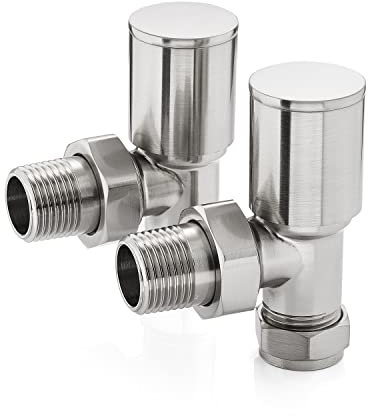 Sandy Beach Angled Heated Towel Rail - Nickel Radiator Valves 15mm