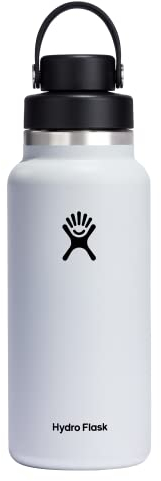 Hydro Flask Water Bottle - Insulated Stainless Steel - Wide Mouth Chug Lid, Non Spill, Leakproof in 32 Oz White
