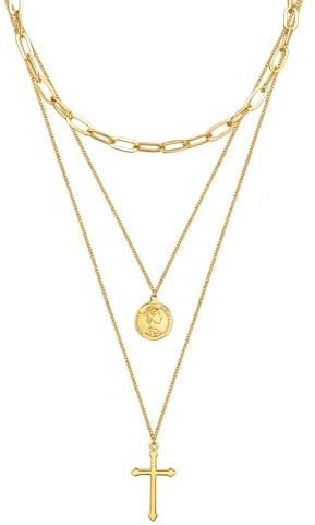 Lulu Jane Damen Kette Metall-Legierung gelbgold Kreuz/Münze Modeschmuckhalskette