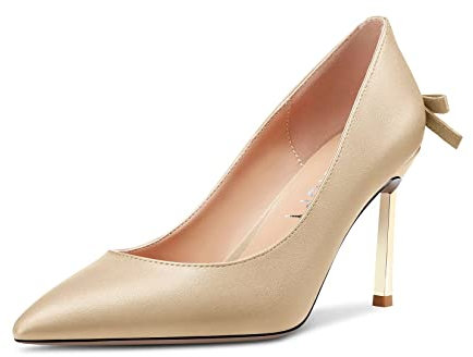 MAGIOPY Donna Alto High Spillo Tacco Heel Chiusa a Punta Slip-on Pumps Nodo Fiocco da Matrimonio Feste Dress Scarpe 8.5 CM Heels Oro 41 EU