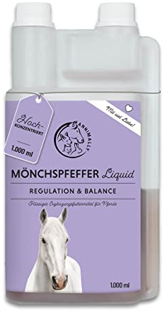 Annimally Liquide de Gattilier pour Chevaux 1000ml avec Ashwagandha, Magnésium et Racine de Réglisse liquide – Pour l’agitation hormonale ou le comportement lié aux chaleurs chez le cheval – Une alter