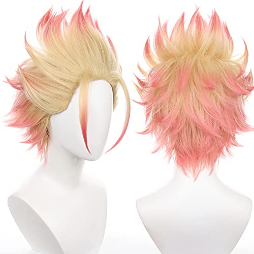 Blonde gemischt rosa kurze lockige Perücke hitzebeständige synthetische Kostüm Haare für erwachsene Männer Halloween Anime Cosplay Con Weihnachten Famliy Party