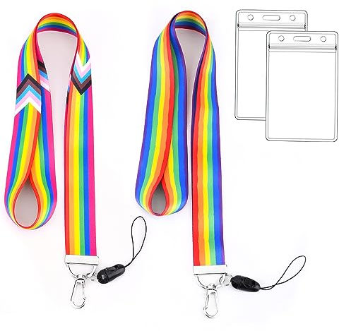 GTOTd Rainbow Lanyard Schlüsselband (2 Pcs) with ID Badge Holder Ausweishalter Decoartions (2 Pcs). Geschenke Merch LGBTQ Zubehör Key Zeichenfolge Brieftasche Schlüsselband für Teens