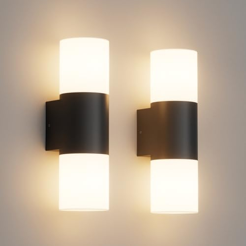 Klighten 2 Stück Außenwandleuchten E27 Up and Down, Wandleuchten Außen/Innen 2 flammig, Schwarz Außenlampe, IP65 Aussenlampe, Außenleuchte Aluminium, Wandlampe für Eingang Terrass, ohne Leuchtmittel