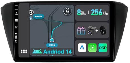YUNTX [8GB+256GB] Android 14 Autoradio für VW Skoda Fabia 2015-2019-[Integriertes CarPlay/Android Auto/DSP/GPS]-9” IPS Touch Screen-CAM+MIC-DAB/Mirror Link/Bluetooth 5.0/AHD/360 Kamera/WiFi/USB/4G