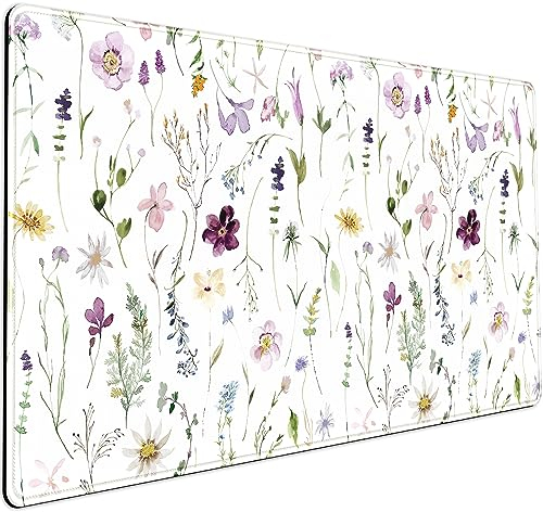 Niedliches Blumen-Mauspad, ästhetische Schreibtischmatte, Pflanzen, groß, erweitertes Gaming-Mauspad, Blumenmuster, XXL, Schreibtischunterlage, Tastatur und Mauspad, 80 x 39 cm,