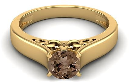 0,70 ctw runder natürlicher Rauchquarz-Edelstein 925er Sterling Silber Solitär-Geburtsstein Juni Frauen-Versprechensring Gold Vermeil, 52