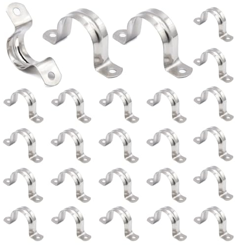 JSKWIKE 25 Pcs Edelstahl befestigungsschelle Rohrschelle Metall U-Typ Rohrschellen 20mm Zweiloch U-förmige Metallschellen für Befestigung der Gasrohre Wasserrohre und Kabeln(M20)