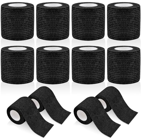 WuGU 12 Rollen Selbstklebender Verband, Haftbandage Selbstklebend, Elastische Binde, Selbsthaftende Bandage, Geeignet für Stretch Sportler, Handgelenk, Fingern, Pet (Schwarz 5 cm x 4,5 m)
