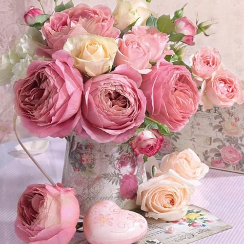 20 Servietten Blumen, Garten & Natur Pinke Rose in Blumenvase als Tischdeko. Papierservietten mit Motiv. Auch für Decoupage und Serviettentechnik 33x33cm