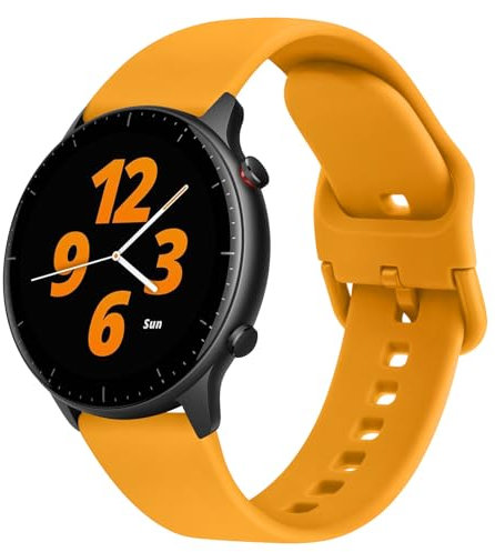 Bracelet Compatible avec Amazfit GTR 4/GTR 3 Pro/GTR 3/GTR 2/GTR 2e/GTR 47mm/Amazfit Bip 5/Stratos 3/Stratos 2, 22mm Bracelet de Remplacement en Silicone pour Amazfit GTR (Jaune)