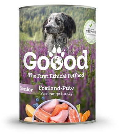 Goood - Senior Freiland-Pute - Nassfutter, Hundefutter - mit nachhaltiger Forelle, regionalem Gemüse und Beeren - Getreidefrei, Glutenfrei, Weizenfrei, Ohne Konservierungsstoffe - 6 x 400 g