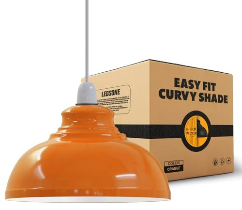 LEDSone Moderner, industrieller, einfach zu montierender, geschwungener Lampenschirm aus Metall für Wand- und Tischlampen-Hängeanhänger mit kostenloser Reduzierplatte (Orange)