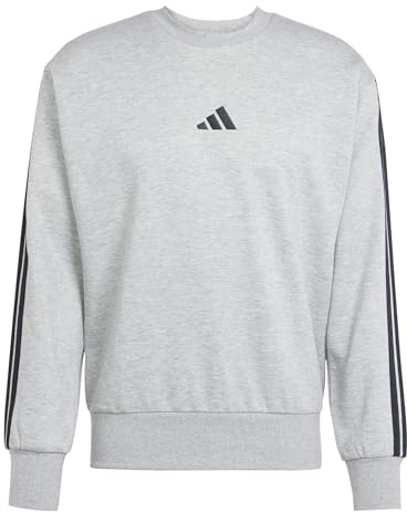 adidas Men's Essential Three Stripes Fleece Sweatshirt, medium grey heather, M