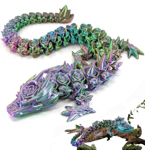Rose Gem Articulated Dragon Action Figure - 30cm Flexible Rotatable Joints, Dinosaur Fidget Toy, 3D Printed Decor