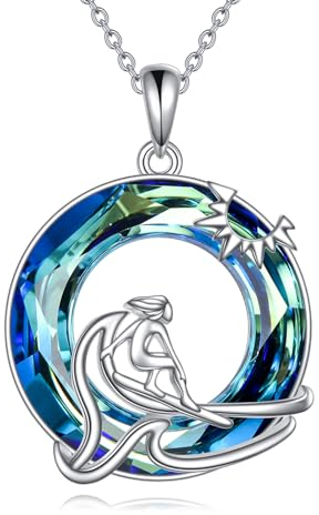 Vadmans Surfbrett Halskette Sterling Silber Kristall Anhänger Surfer Geschenk Ozean Welle Schmuck für Frauen Mädchen Teens