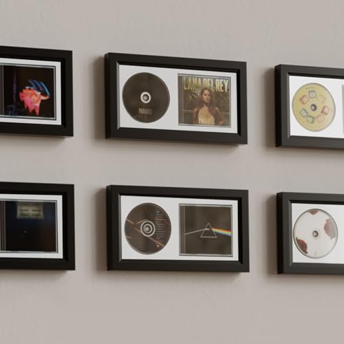 19,6 x 36,6 cm weißer CD-Display-Rahmen für CD-Hüllen und Discs, Holzrahmen mit weißem beflocktem Stoff, Schallplattenalbum, Wandhalterung, Heimdekoration, Musik-Bilderrahmen, signierter