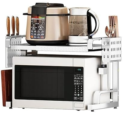 Rejilla extensible para horno de microondas, estante ajustable para microondas/tostadora, soporte resistente, organizador de encimera de cocina, soporte para microondas con almacenamiento, para s