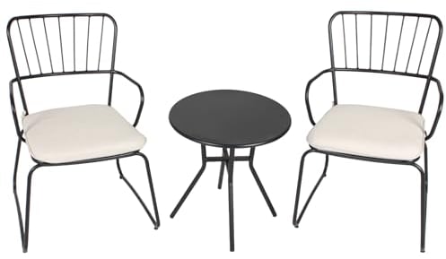 RANSENERS 3-Teilig Balkonset mit 2 Stühlen und Tisch - Bistroset mit Robuster Vollmetallrahmen und Bequemes Sitzpolster